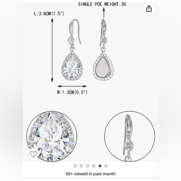 EverFaith Elegant Birthstone Cubic Zirconia Teardrop Dangle Earrings - Picture 3 of 3